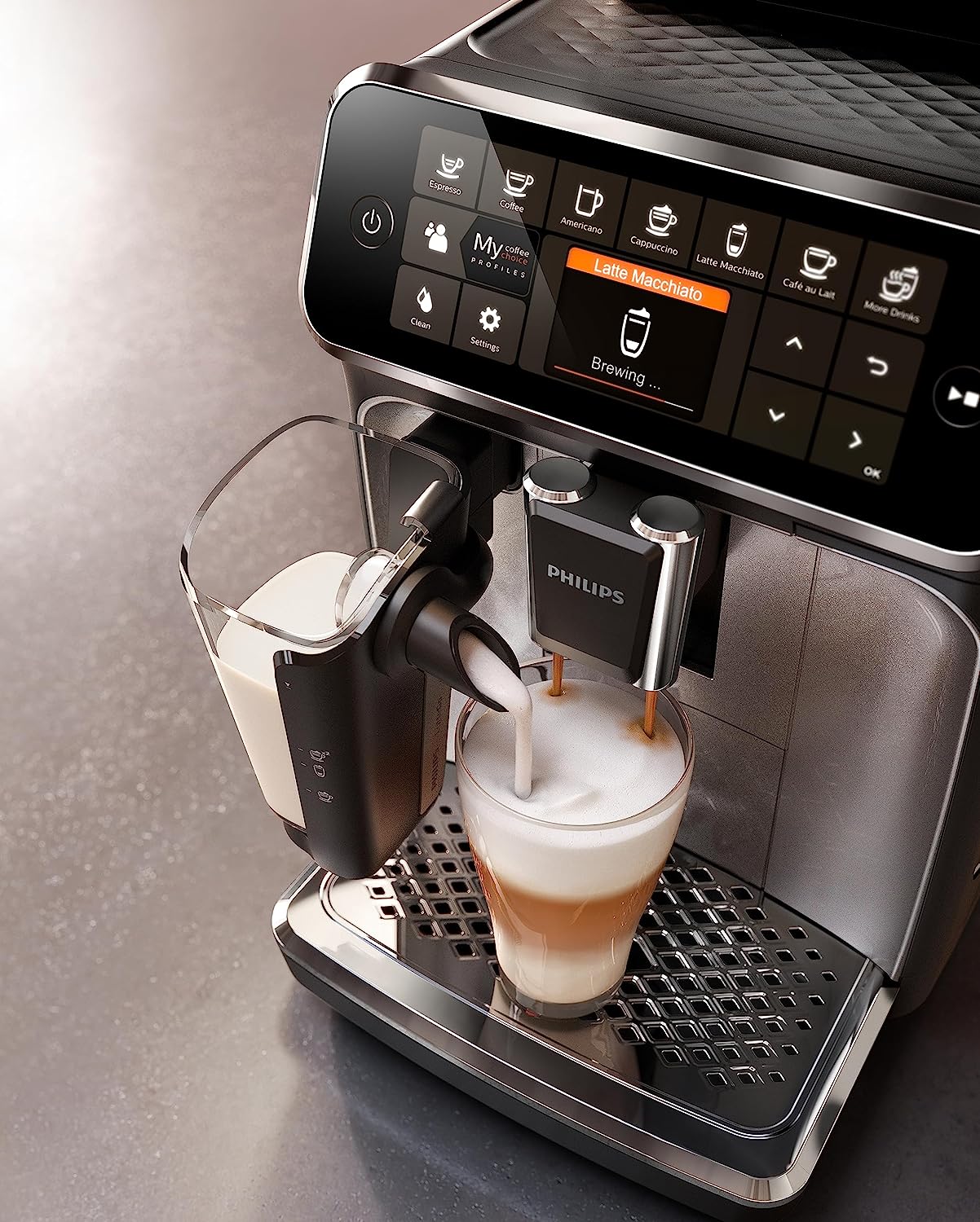 Macchina da caffè espresso completamente automatica PHILIPS Serie 4300 - Montalatte LatteGo, 8 varietà di caffè, display touch intuitivo, nera, (EP4347/94)