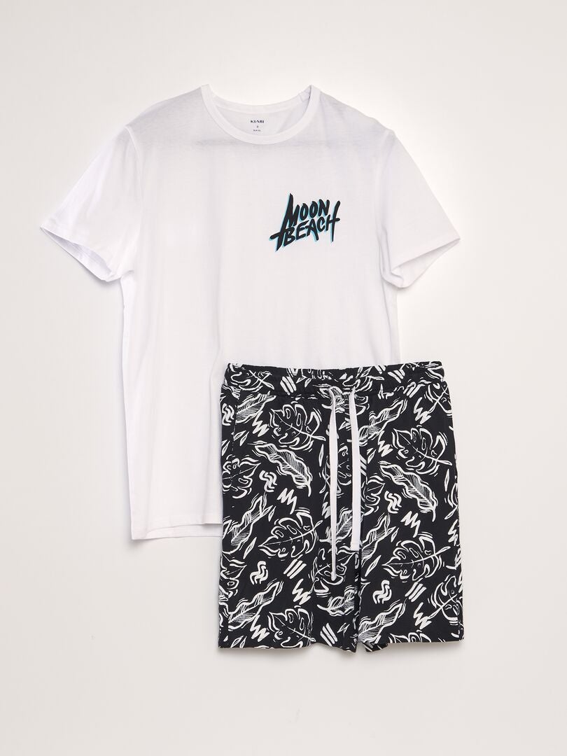 Conjunto de pijama de camiseta y pantalón corto - 2 piezas - NEGRO