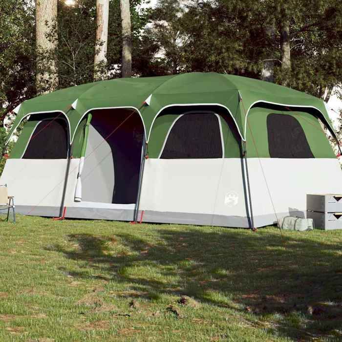 VidaXL Tienda de campaña familiar tipo cabaña para 10 personas, verde, impermeable, tienda de campaña, refugio de camping, refugio de jardín, tienda de campaña 94539