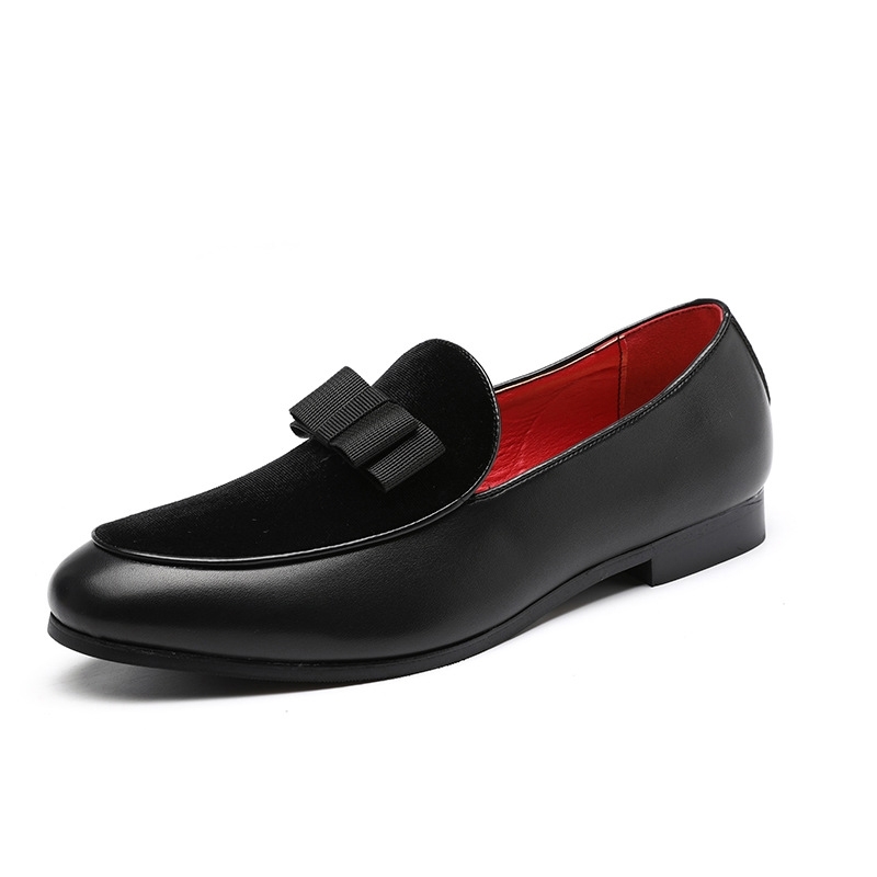 Sapatos sociais masculinos de luxo com laço, mocassins pretos de verniz e camurça vermelha, sapatos formais para casamento, Zapatos Hombre