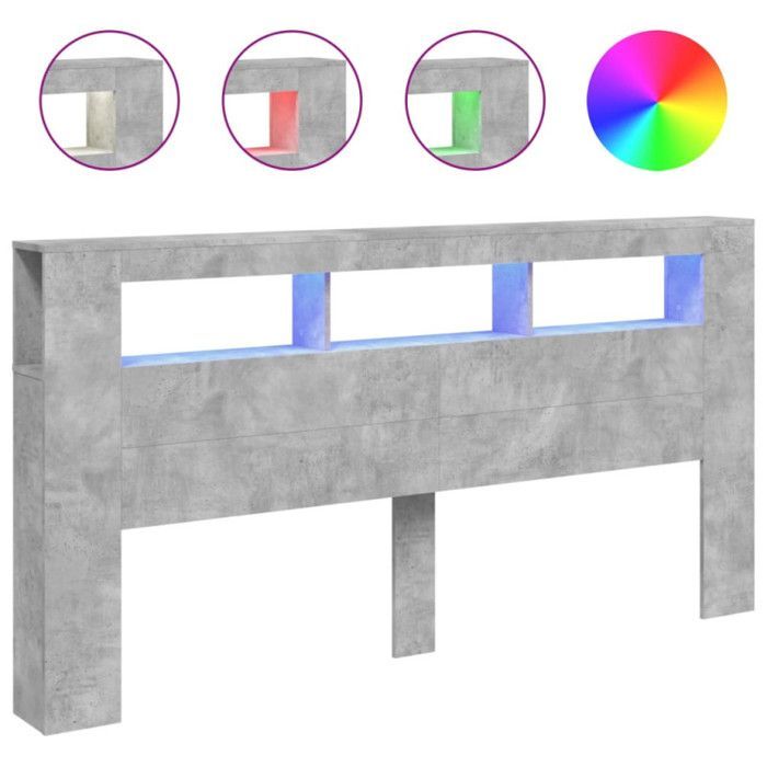 Cabecero LED vidaXL, accesorio de cama, cabecero para estructura de cama, muebles de dormitorio, gris hormigón 200x18,5x103,5cm 837368