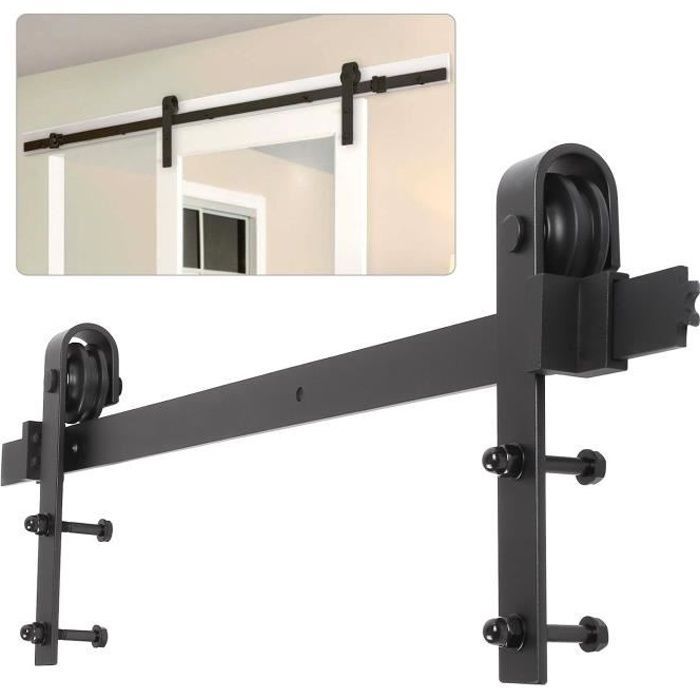 FEMOR 183CM Quincaillerie Kit de Rail pour Porte Coulissante Hardware Ensemble Industriel pour Porte Suspendue en Bois (6FT)