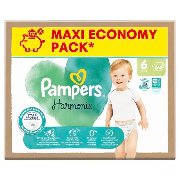 Pampers Harmonie plenice velikost 6<br>Velikost 6 (13+ kg), 62 kosov