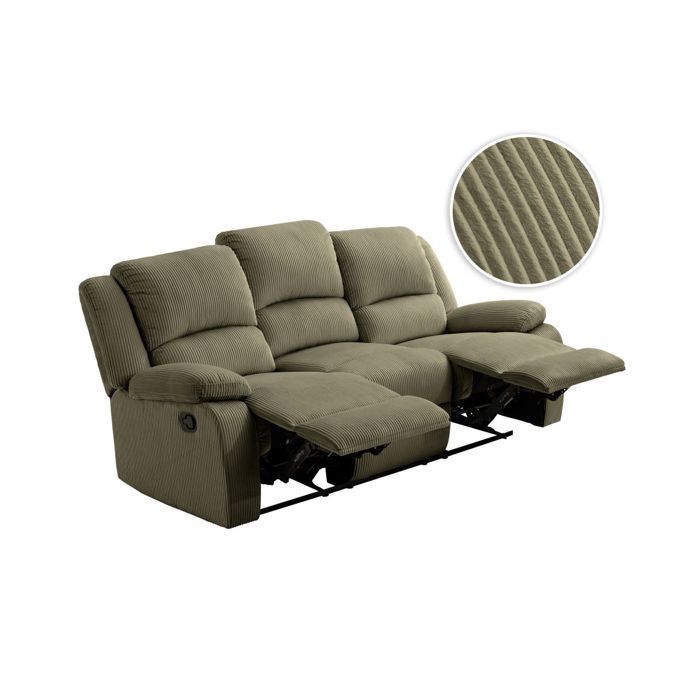 RELAXXO - LEO 3-Sitzer-Sofa mit manueller Relaxfunktion in Cord - Grün