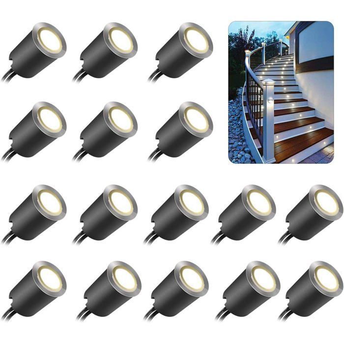 Confezione da 16 faretti LED da incasso per esterni, IP67, 12V, 0,6W, luce bianca neutra 4500K, in acciaio inox 304.