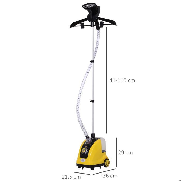 Steam iron - HOMCOM - vertical garment steamer, 1.4 L, 1950 W, 32g/min steam output, telescopic pole - ABS - yellow/black
