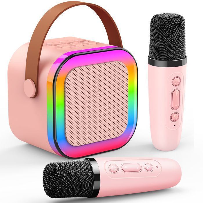 Máquina de karaoke infantil - ATOPDREAM - ATOPDREAM - 2 micrófonos inalámbricos - Bluetooth 5.0 - Luces RGB (rosa)
