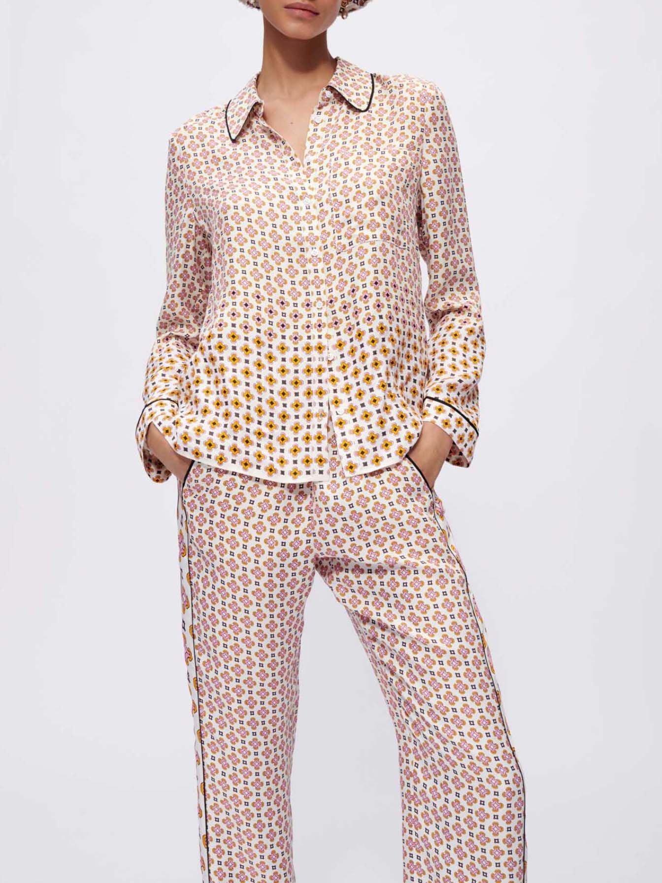 Viscose overhemd met print - Tegels fond écru