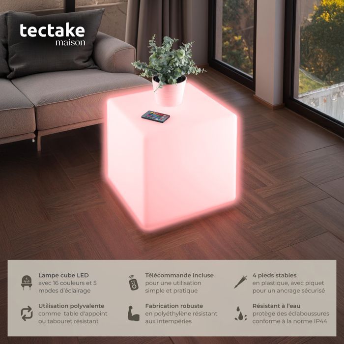 Iluminación - TECTAKE - Lámpara cúbica con bombilla LED LUMINOUS CUBE y mando a distancia de 12 W - Blanca - Dimensiones: 43 x 43 x 43 cm