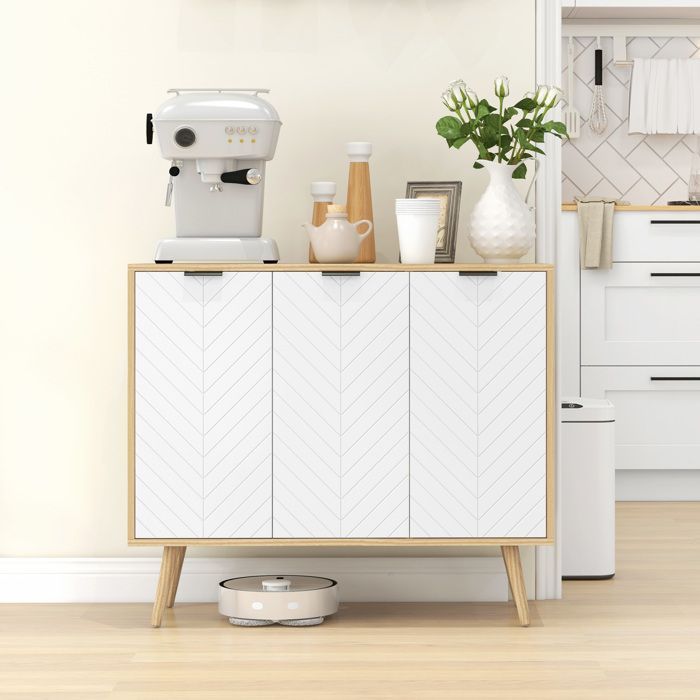 HOMCOM - Aparador de cocina - Tablero de partículas - 91,5 x 35 x 77,4 cm - Blanco y madera natural