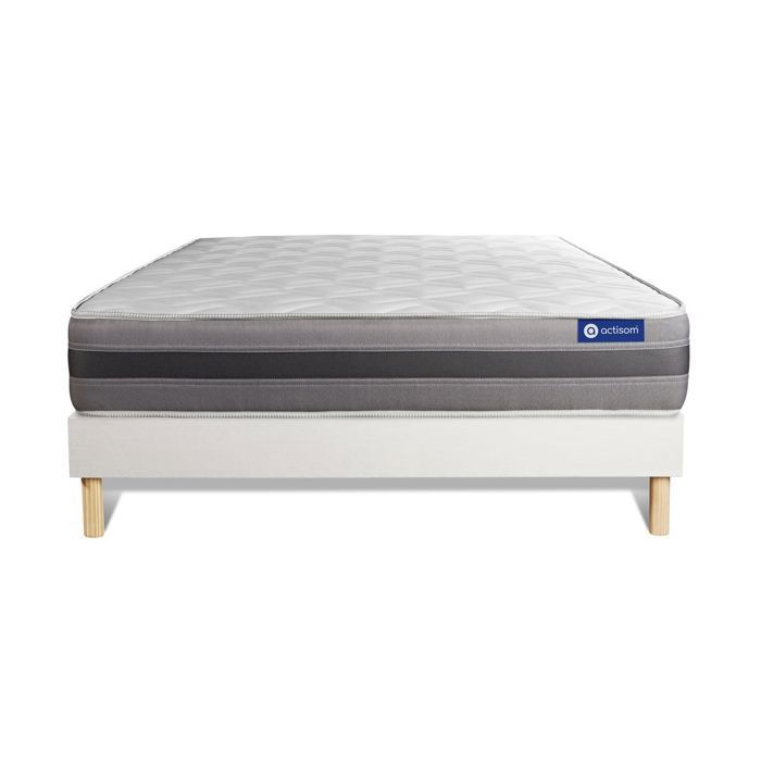 Mattress and bed base set 140x200 cm - White bed base (assembly required) - Actimemo Relax