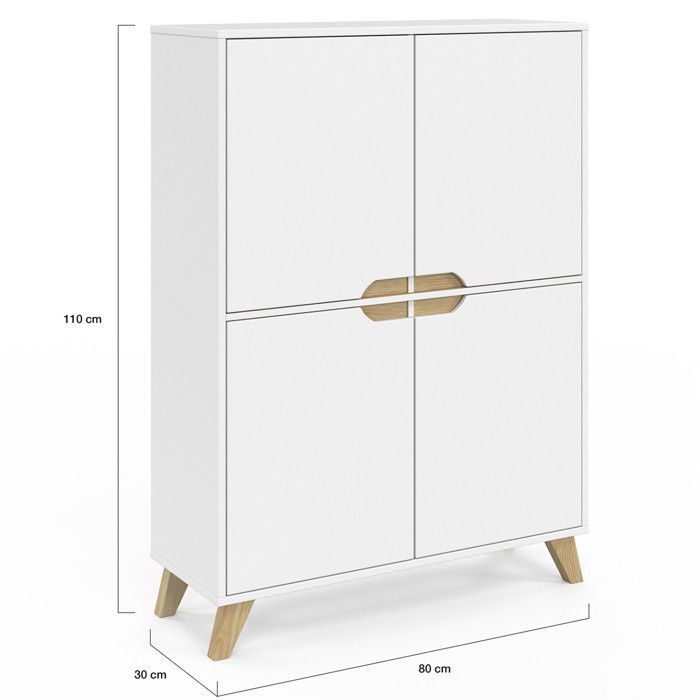 Mueble de almacenamiento escandinavo blanco de 4 puertas IDMARKET HELSINKI