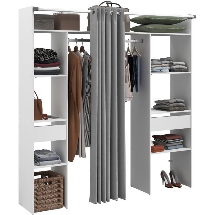 Dressing double ARTIC - L 198 x P 40 x H 203 cm - Blanc + rideau Made in France
