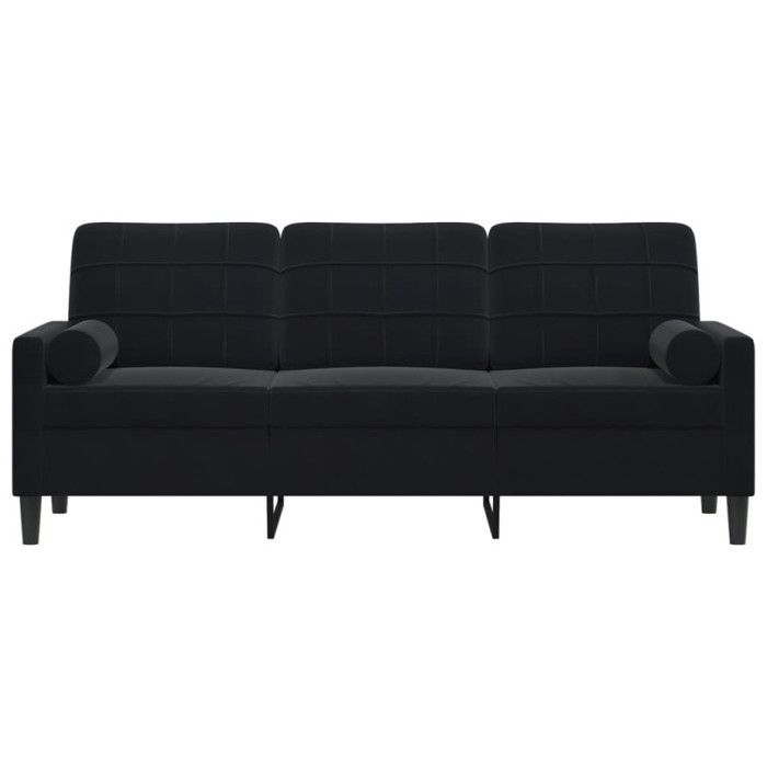 vidaXL Canapé 3 places avec oreillers décoratifs noir 180 cm velours, canapé, canapé de salon, canapé 3 places en velours, 3278234
