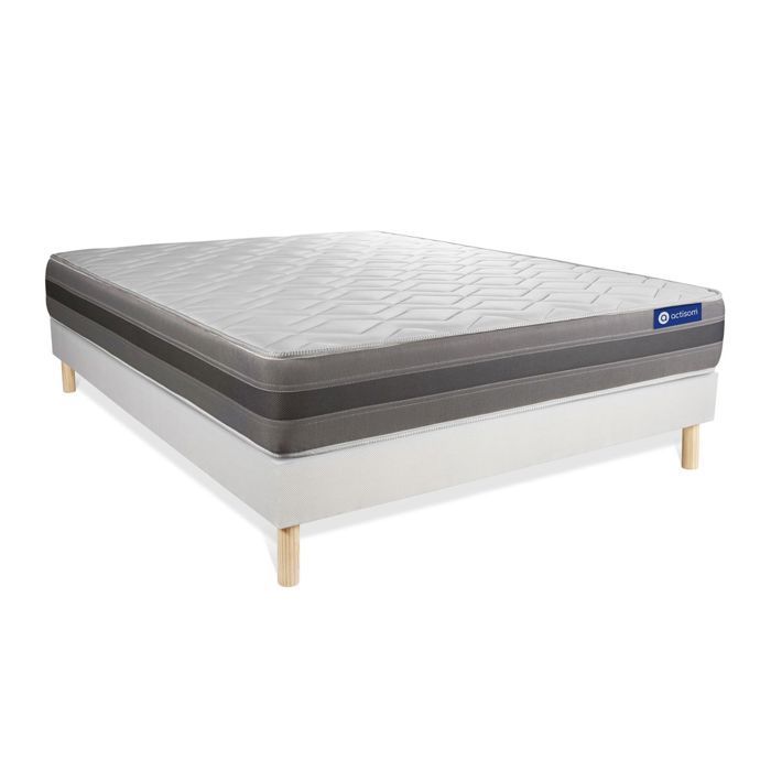 Conjunto de colchón y base de cama de 140x200 cm - Base de cama blanca (requiere montaje) - Actimemo Relax