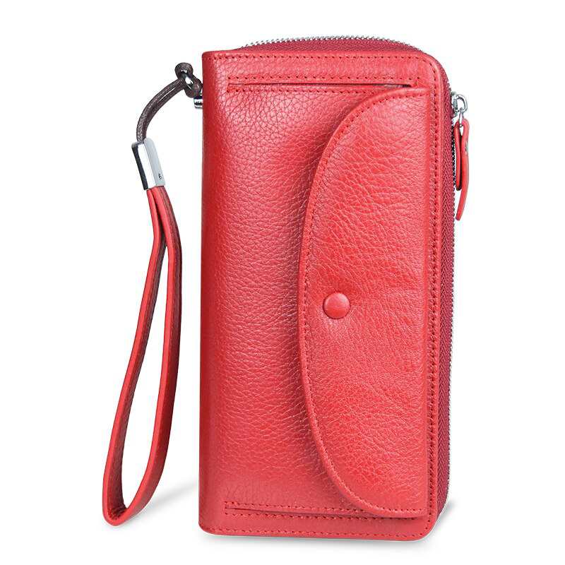 Portafoglio lungo da donna in vera pelle, nuovo di zecca, con porta carte multiuso, pochette e portafoglio da polso.