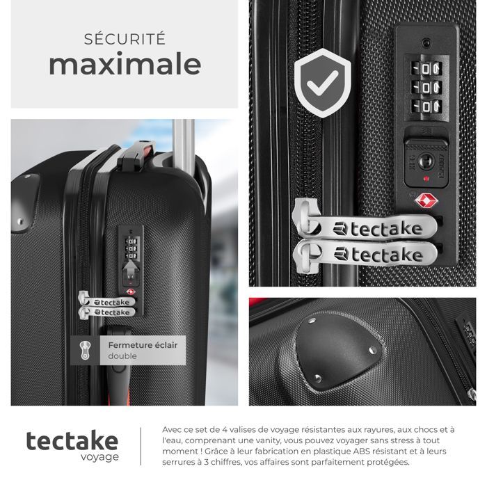 Maletas - TECTAKE - PUCCI Juego de 4 maletas, 3 maletas apilables, ruedas giratorias de 360°, asas telescópicas - Negro
