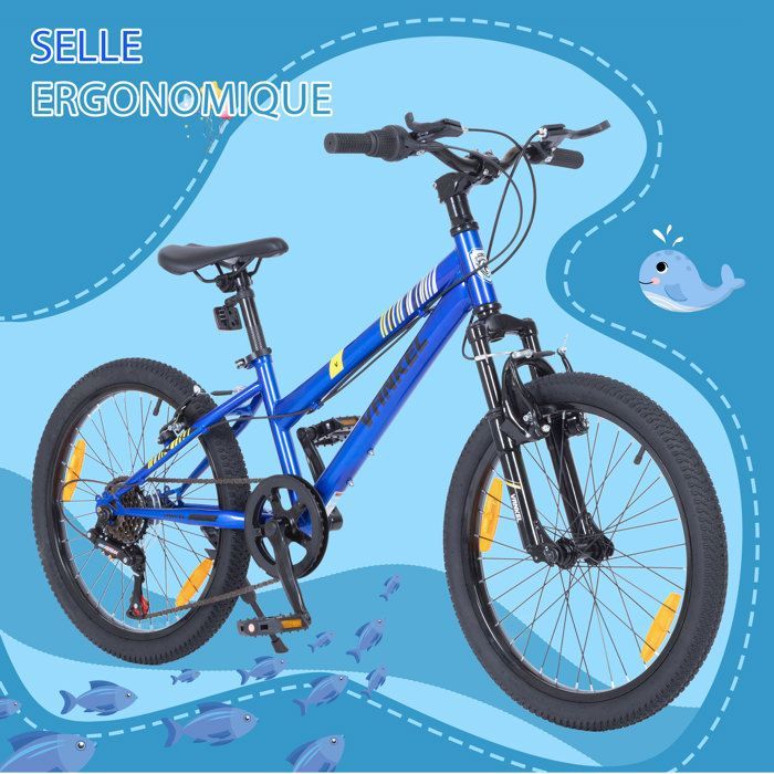 Bicicletta per bambini VANKEL da 20 pollici – Mountain bike per ragazzi/ragazze dai 6 ai 10 anni – Freni V-brake, velocità singola – Blu sportivo