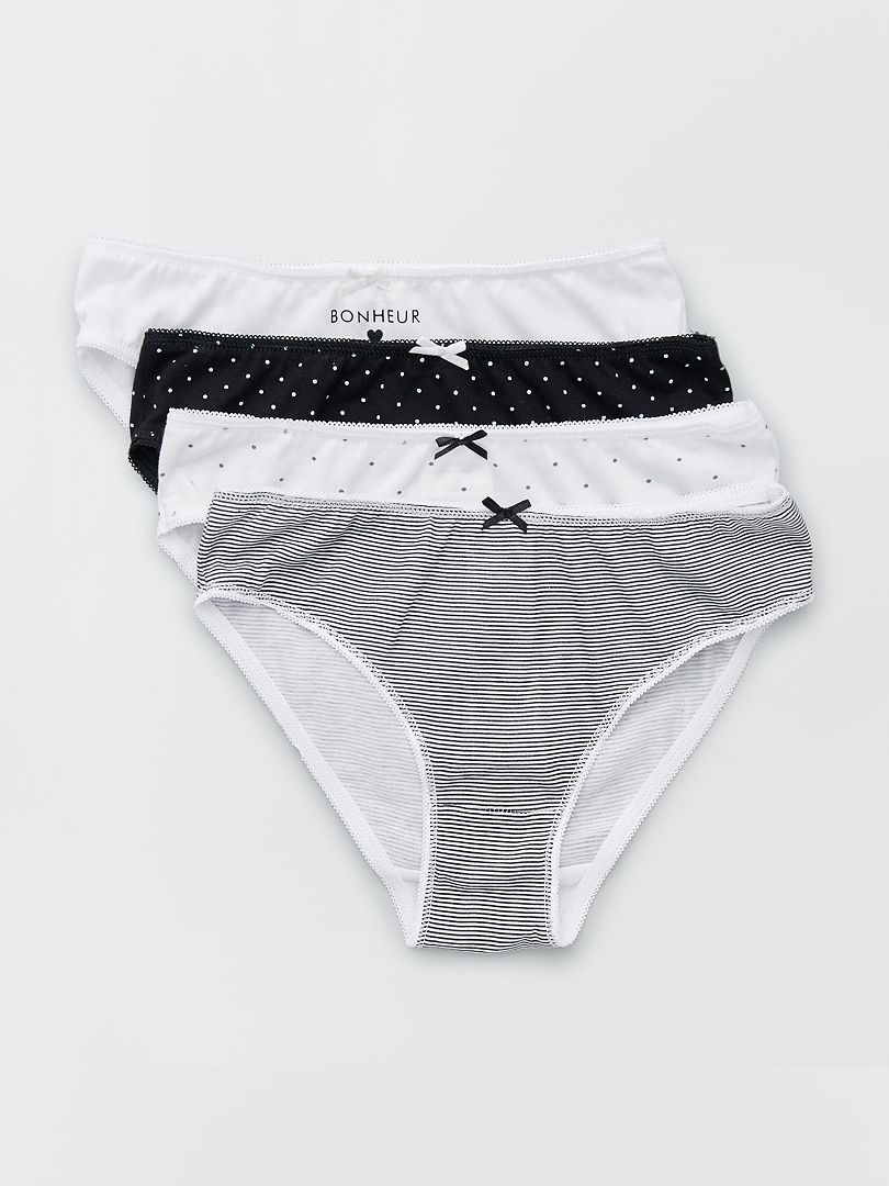 Jersey slips met strikpatroon - Set van 4 - Zwarte print