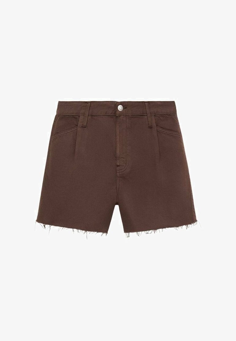 Pantaloncini in denim Mango CON ORLO SFILACCIATO E PIEGHE - marroni
