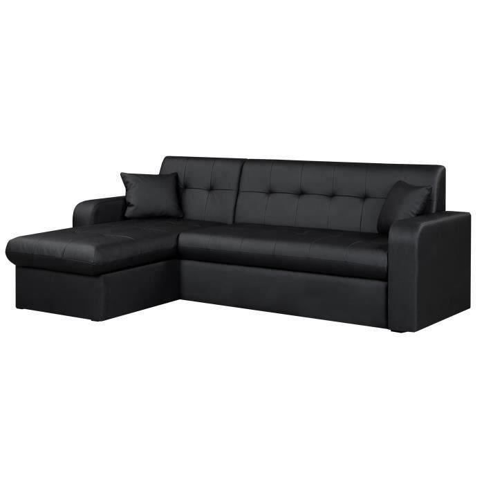 Reversible 3-seater corner sofa bed - Black faux leather - Contemporary - W 235 x D 85-153 cm - ROMAN