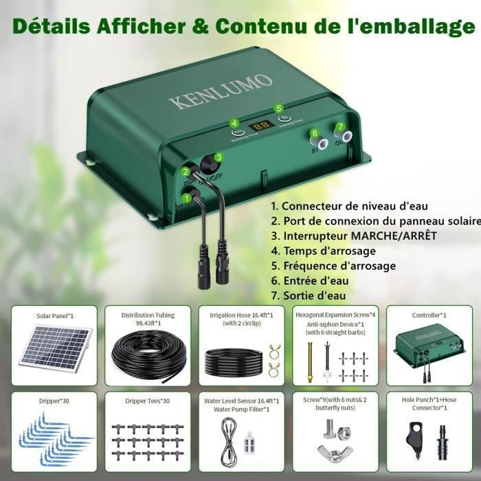 KENLUMO Solar-Tropfbewässerungsset – 30 m Schlauch – 37 Synchronisationsmodi