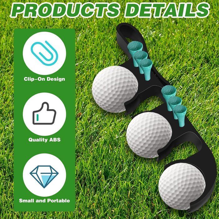 1 artículo - Soporte para pelotas de golf 2 en 1 - Clip para guardar pelotas de golf - Accesorios de golf - Negro - 19,5 x 4,5 x 2,3 cm