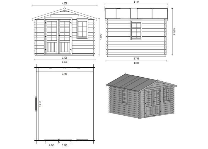 Casetta da giardino in legno - 16 m² - 4x4 m - spessore 40 mm - Colore: naturale - DOM371