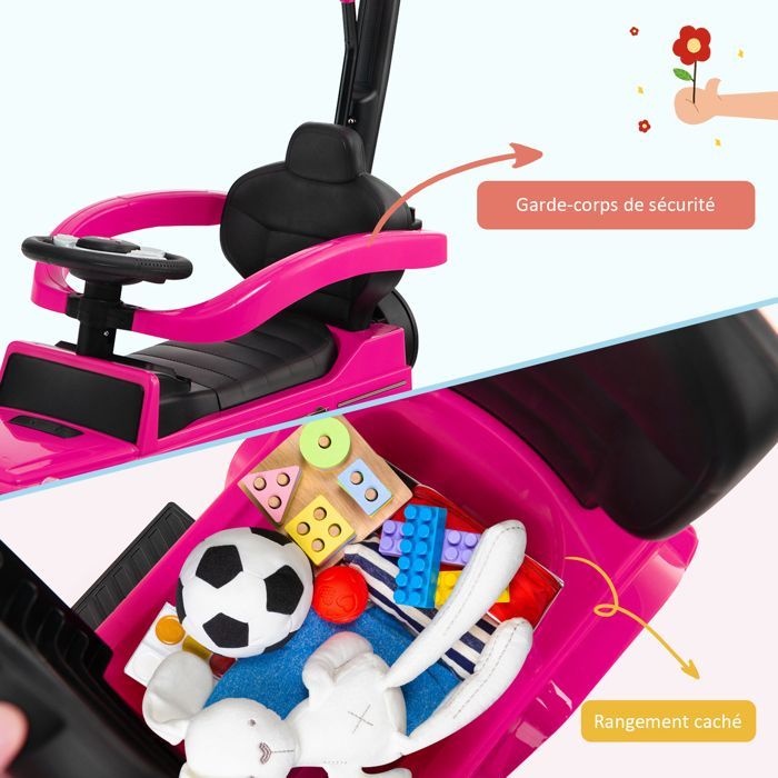 DREAMADE Auto cavalcabile per bambini con licenza ufficiale Mercedes Benz, adatta a bambini dai 12 ai 36 mesi, con maniglione di spinta e capottina regolabile, colore rosa.