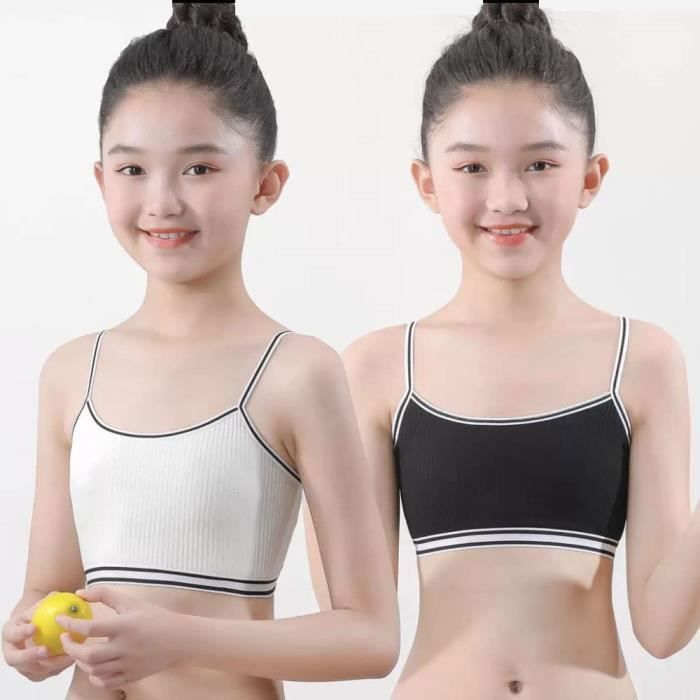 Set of 4 Girls' Cotton Sports Bras - White - Fitness - Sleeveless