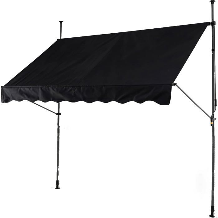 GIANTEX Manual Retractable Awning, Height Adjustable Terrace Canopy, with Sun Protection Fabric (2x1.8M, Black)