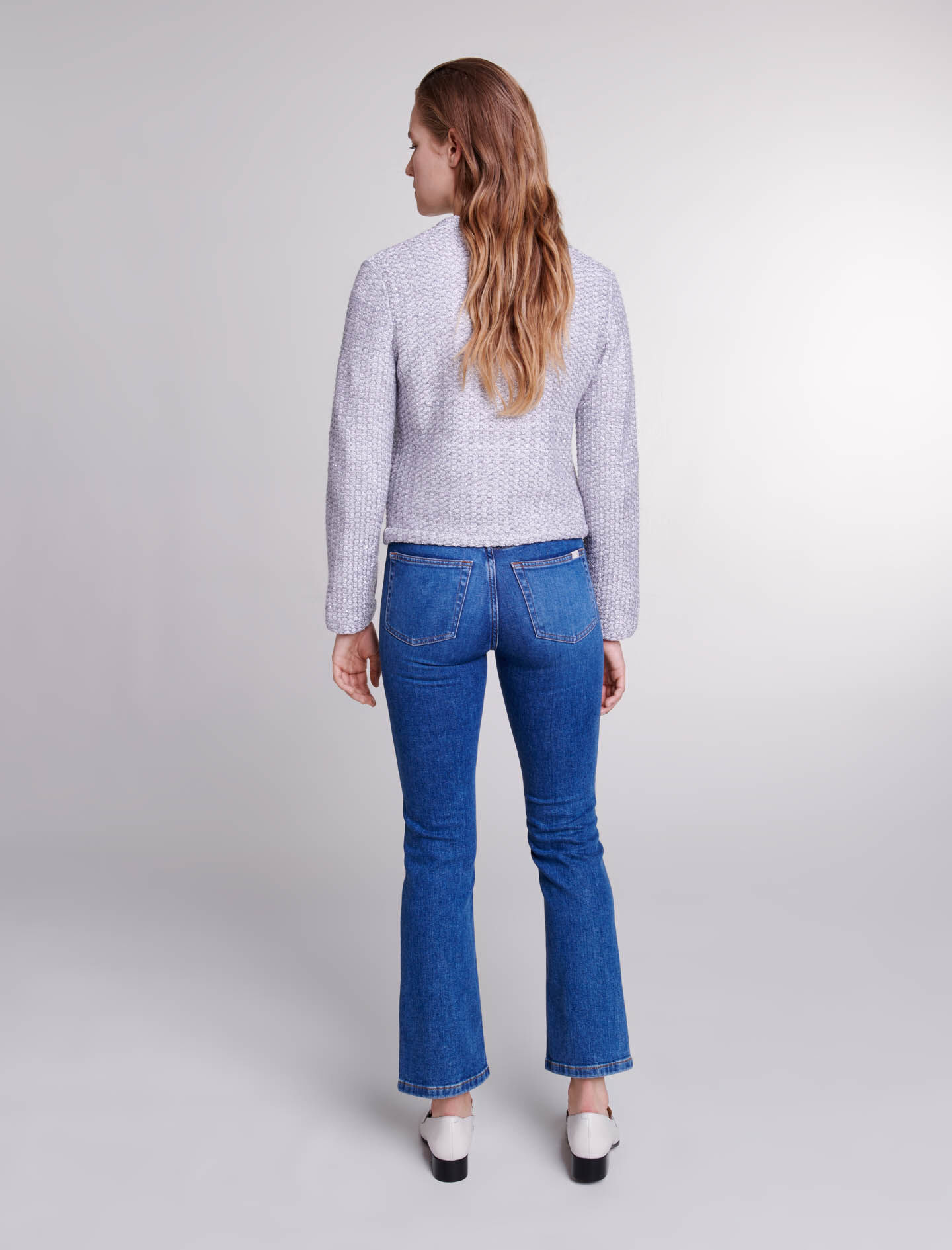 Cardigan tricotat cu efect tweed - Argintiu