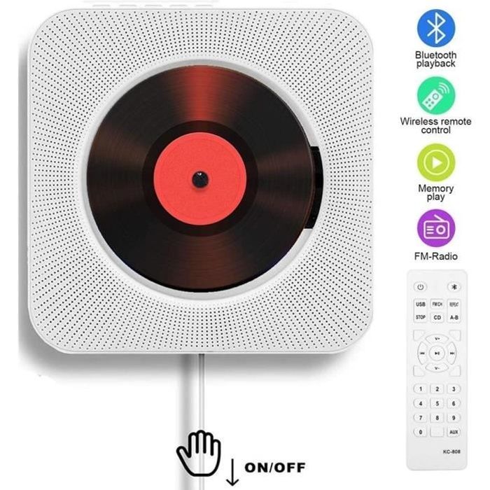 Lettore CD portatile, Bluetooth, montabile a parete, altoparlanti HiFi integrati, boombox audio per la casa con telecomando e radio FM