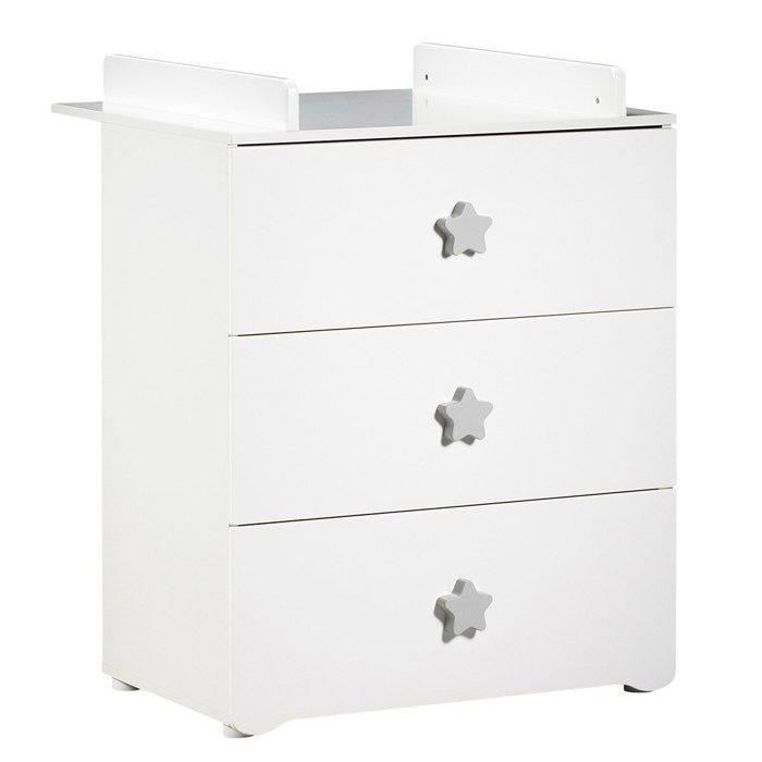 Cambiador básico Babyprice - 3 cajones - Blanco - Tiradores de estrella grises