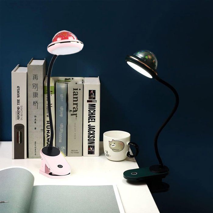 Lampe à pince pour enfants, lampe de lecture LED rechargeable par USB avec projection d'étoiles,lampe de chevet à col de cygne
