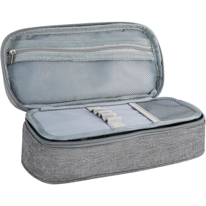 Pencil case, 5 compartments, large capacity, durable, for teens, adults, school, grey