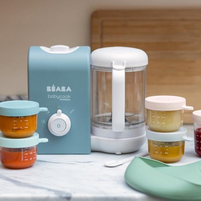 BEABA, Babycook express, robot bébé, 4 en 1 mixeur-cuiseur, bleu baltique