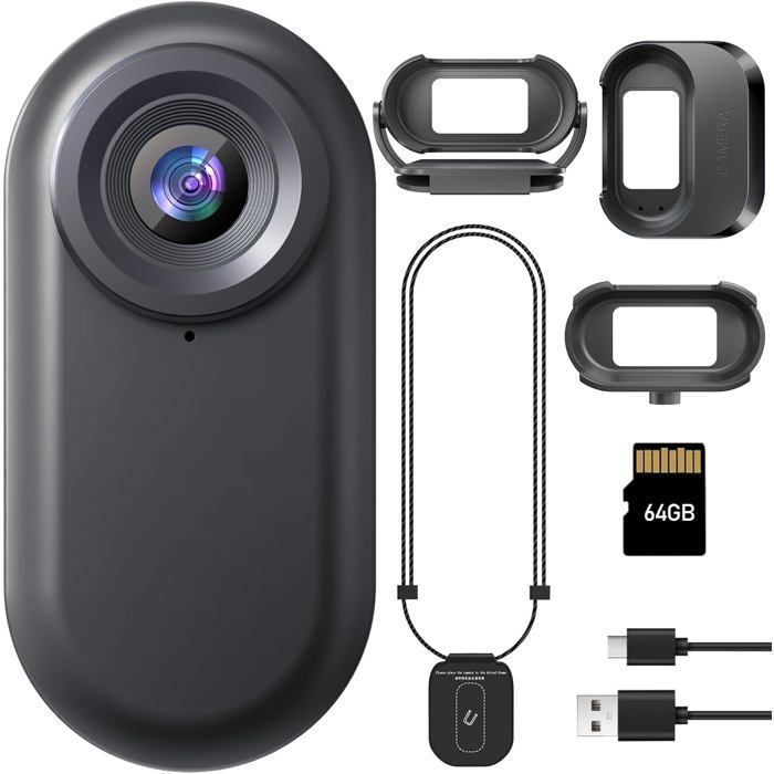 Mini sports camera, 1080p HD video recording, equipped with a 360° rotating clamp, 150-minute battery life