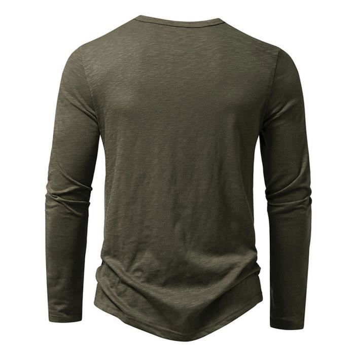 T-shirt Henley da uomo a maniche lunghe - INSFITY - Vestibilità regolare - Verde militare