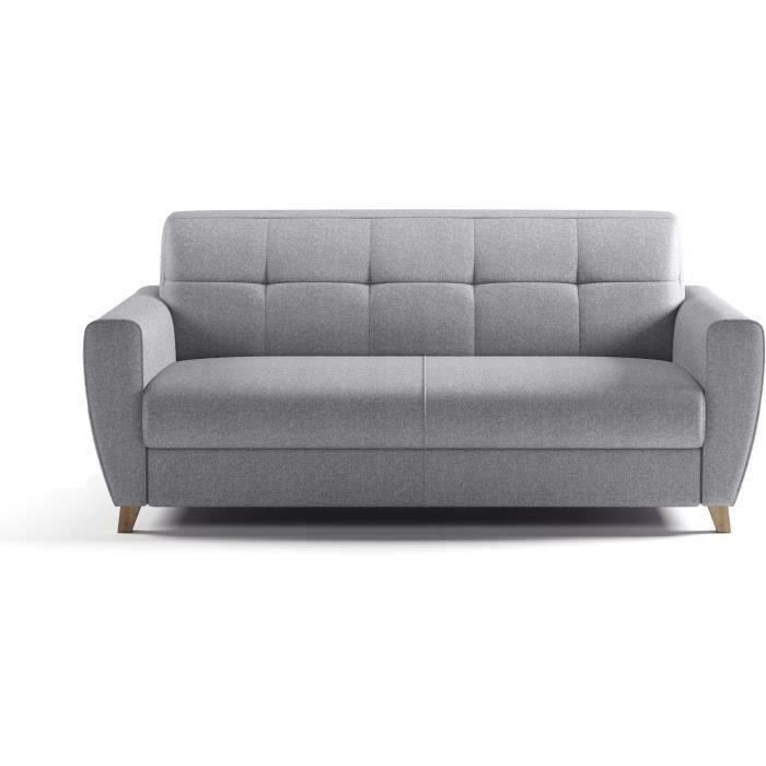 SKY 3-seater express convertible sofa - Grey fabric - 14cm mattress - 192 x 100 x 88 cm