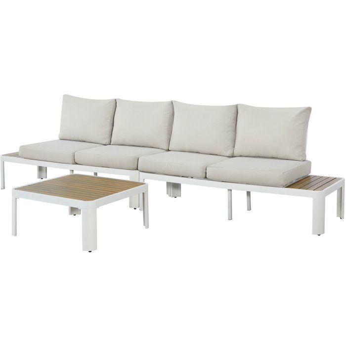 Garden furniture set - OLANA - Aluminium - White and beige - 4 people