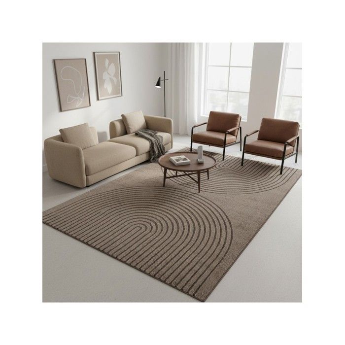 Tapis moderne motif arc minimaliste velours dense 12 mm salon design contemporain (Dimension: 160x220 cm - Couleur: Marron)