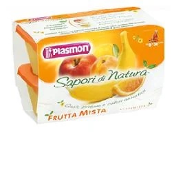 PLASMON Puré de frutas Plasmon con sabor natural y mezcla de frutas 4x100 g + alimento para bebés de 6 meses