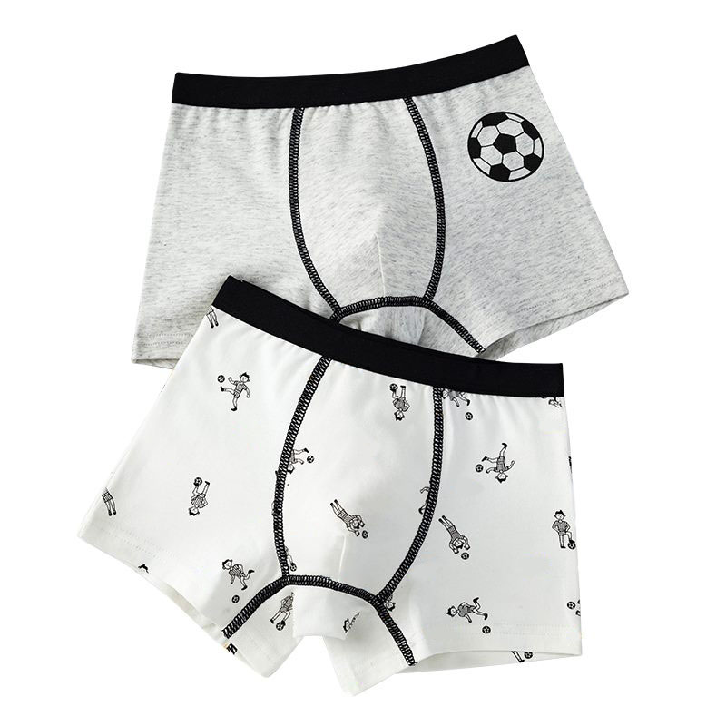 Lot de 2 shorts en coton pour enfants, motifs football, sous-vêtements garçon, boxers doux et respirants