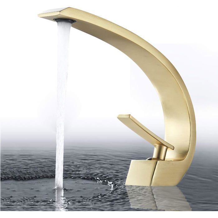 Brushed gold bathroom faucet - Basin mixer tap - Hot and cold water available - Brass - Brushed gold