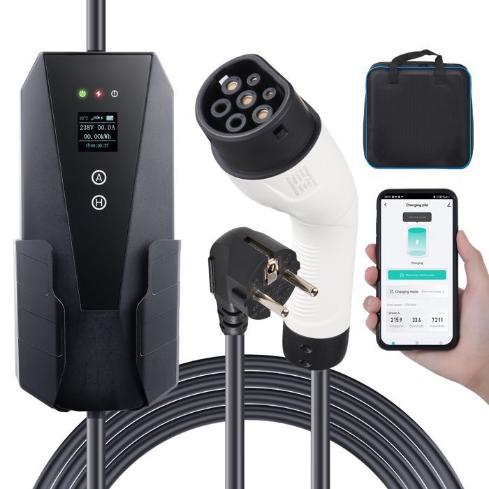 Cargador portátil para vehículos eléctricos Duoku Tipo 2 - 16A 3.7kW - Cable de 8.5 metros - Enchufe CEE 7/7