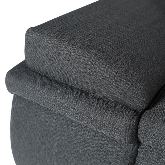 Sofá cama esquinero reversible CELINA, 3 plazas + cajonera con almacenamiento - Tela gris - 274 x 184 cm (ancho x profundidad)