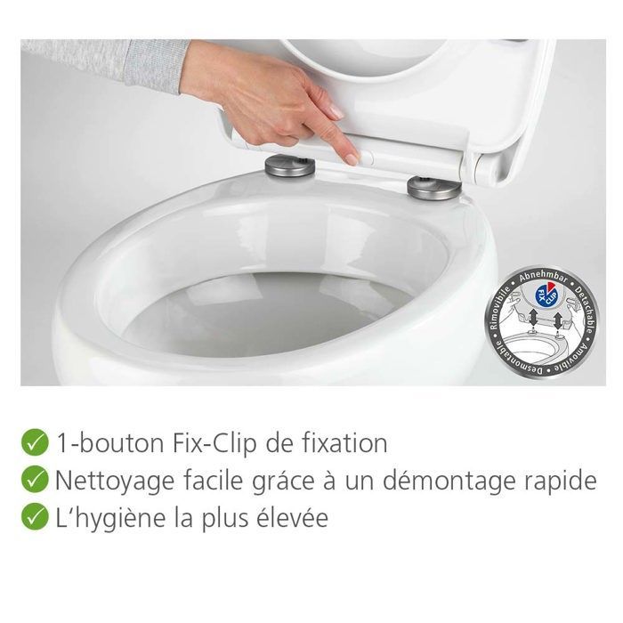 Sedile WC WENKO con chiusura ammortizzata VARONI, tazza WC facile da agganciare, realizzata in robusto Duroplast, 35x44,5 cm