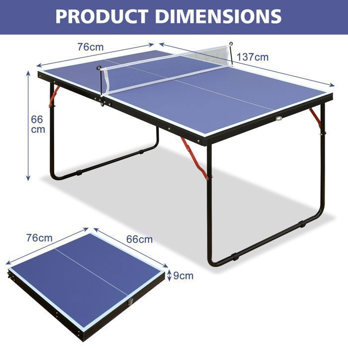 Table de tennis de table-avec filet-pliables -Dimensions du produit 137 × 76 × 66 cm-1 paire de raquettes de tennis de table