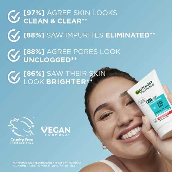 Máscara de Argila 3 em 1 Pure Active, Esfoliante e Sabonete para Pele Oleosa 150ml